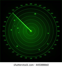 Green radar screen design element. Vector illustration.