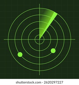 Green radar screen interface scanning surrounding and incoming aerial traffic. Green radar. Hud radar display. Military search system. Futuristic radar ui with digital grid and targets - Powered by Shutterstock - Get 15% off with code: PIKWIZARD15