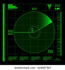 Green radar screen on black background, HUD interface