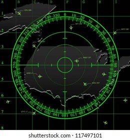 Green Radar Screen Over Square Grid Stock Illustration 129511814