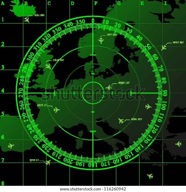 Green Radar Screen Over Square Grid Stock Vector (Royalty Free ...