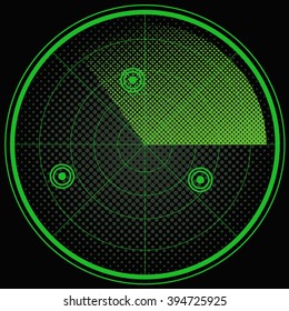 Green radar screen pop art style vector illustration. Comic book style imitation. Vintage retro style. Conceptual illustration