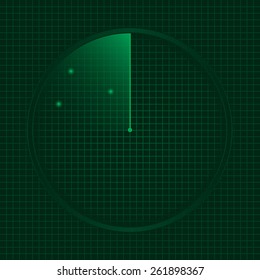 Green radar screen, technology concept. Vector illustration.