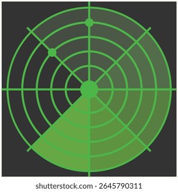 Um radar verde usado em operações militares para detectar movimento e navegação inimigos