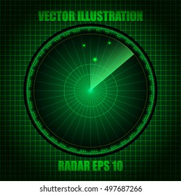 Green Radar screen. Vector EPS10 . Futuristic HUD interface. Vector illustration for your design.