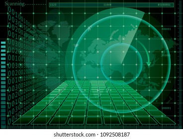 Green Radar Screen and World Map