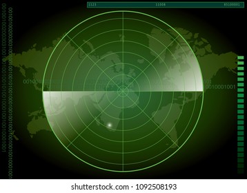 Green Radar Screen and World Map