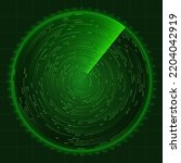 Green Radar with Targets. Red Enemy on Radar Sonar Screen. Sci Fi Technology HUD UI Design Element. Military Game Radar Concept. Vector Illustration in Matrix Style.