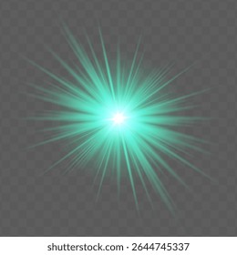 Green radial flare with glowing starburst, soft gradient and transparent background. Suitable for magical, festive or romantic visual design projects.
