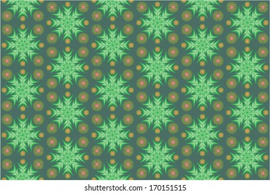 Green Radial Seamless Abstract Vector Pattern on Dark Green Background.