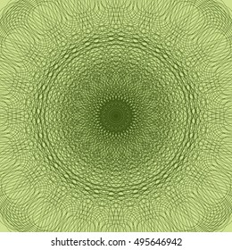 Green radial vector background. Guilloche. A complex pattern. It can be used as a certificate, diploma, banknotes.Lace card.