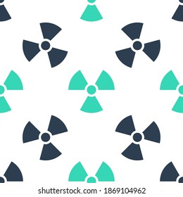 Green Radioactive icon isolated seamless pattern on white background. Radioactive toxic symbol. Radiation Hazard sign. Vector.