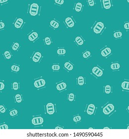 Green Rafting boat icon isolated seamless pattern on green background. Inflatable boat with paddles. Water sports, extreme sports, holiday, vacation.  Vector Illustration