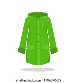 Green rain coat on white background. Rain protection element. Vector illustration.