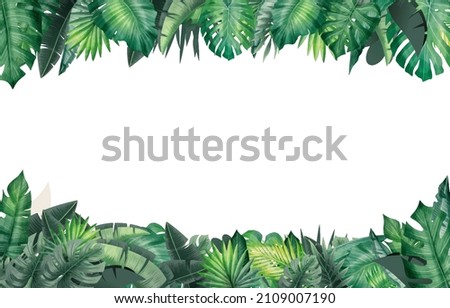 Green rain forest leaves border frame design