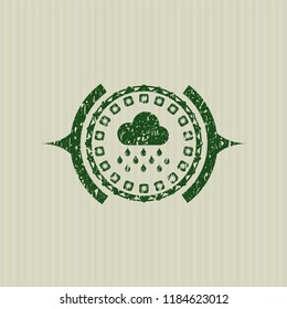 Green rain icon inside distress rubber grunge texture seal