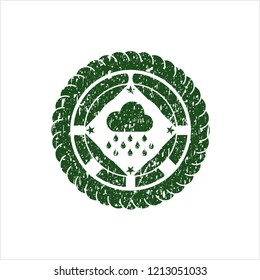 Green rain icon inside distressed grunge seal