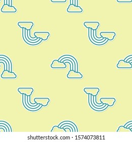 Green Rainbow with clouds icon isolated seamless pattern on yellow background.  Vector Illustration