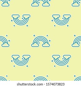Green Rainbow with clouds icon isolated seamless pattern on yellow background.  Vector Illustration