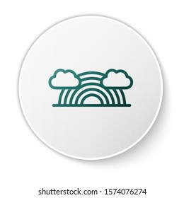 Green Rainbow with clouds icon isolated on white background. White circle button. Vector Illustration