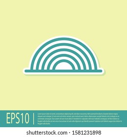 Green Rainbow with clouds icon isolated on yellow background.  Vector Illustration