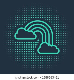 Green Rainbow with clouds icon isolated on blue background. Abstract circle random dots. Vector Illustration