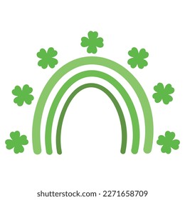 Green rainbow with clover. A rainbow for St. Patrick's Day. Vector isolated rainbow with clover.