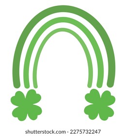 Green rainbow with clover. A rainbow for St. Patrick's Day. Vector isolated rainbow with clover.