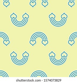 Green Rainbow with heart icon isolated seamless pattern on yellow background.  Vector Illustration