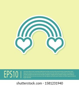 Green Rainbow with heart icon isolated on yellow background.  Vector Illustration