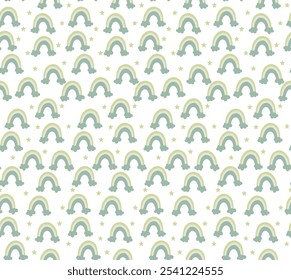 Patrón sin fisuras de la acuarela del macramé del arco iris verde, modelo con los arcoíris lindos. Diseñado para telas textiles, papel de embalaje, Fondo de pantalla, postales, fondo.
