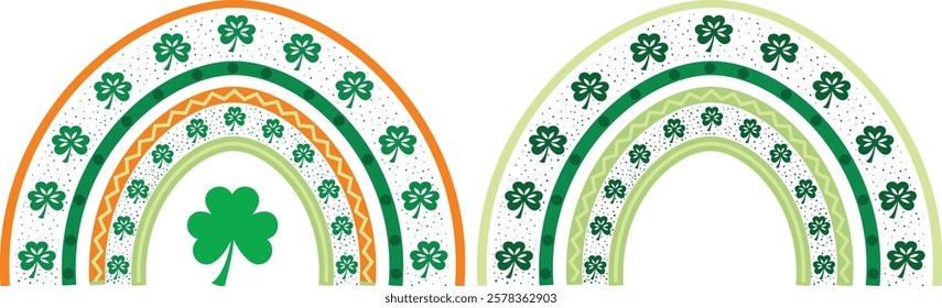 Green rainbows set boho scandinavian style Saint Patricks Day with shamrocks green Vector