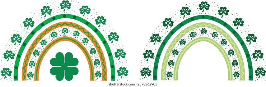 Green rainbows set boho scandinavian style Saint Patricks Day with shamrocks green Vector