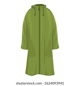 Capa de chuva verde protegendo do frio e da chuva, roupas impermeáveis para passar o tempo ao ar livre, vestuário moderno para caminhadas