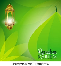 green Ramadan kareem background or arabic background, illustration with arabic lanterns easy to modify