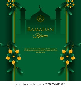 Fondo verde del kareem del ramadán con una silueta de la mezquita flowers.Perfect para las tarjetas de felicitación, los mensajes de las redes sociales, y los diseños festivos.