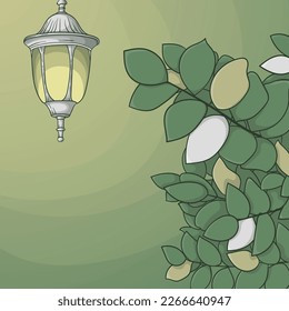 Green Ramadan kareem background template design with lantern and leaves design