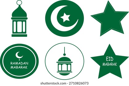 Green Ramadan Mubarak and Eid Mubarak greeting elements vector illustration