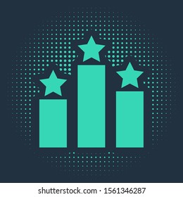 Green Ranking star icon isolated on blue background. Star rating system. Favorite, best rating, award symbol. Abstract circle random dots. Vector Illustration