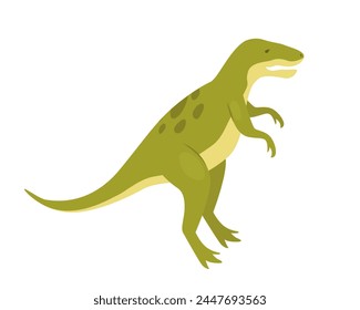 Green raptor dinosaur. Prehistoric animal, jungle reptiles group, jurassic world evolution cartoon vector illustration