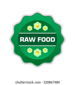 Green raw food badge on white background