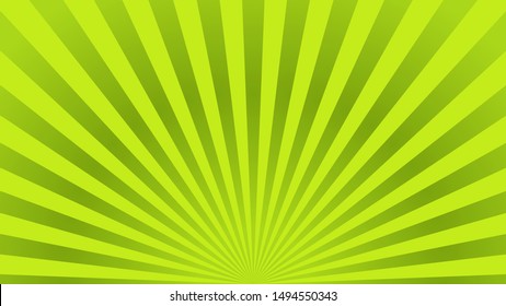 Green ray background. Vintage abstract texture. Retro starburst, sun beam. Halftone color. Light burst. Bright shine sunburst. Empty blank, scrapbook surface. Clean nature energy Vector illustration
