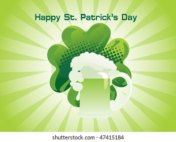 green rays background with clover and isolated mug