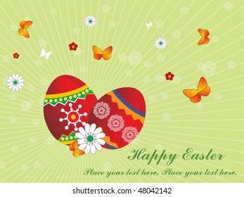 green rays background with set of decorated heart and butterfly
