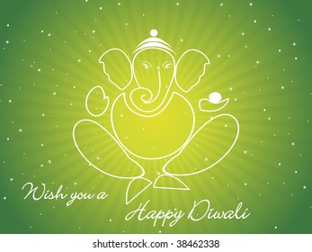 green rays background with star, ganpati, vector greeting card