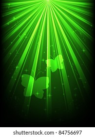 Green rays with butterflies - abstract background