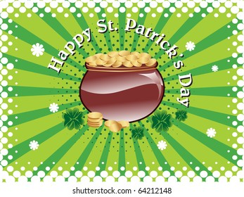 green rays, dotted border background with golden coins earthenware