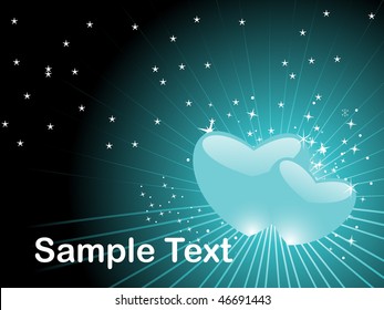 green rays heart shape with small star background, wallpaper