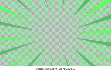 Green Rays Zoom In Motion Effect, Light Colour Trails, Ready For White Background Or PNG, Speed lines as manga comic effect on transparent background. Cartoon anime action background. 