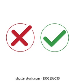 Green and read buttons, green check mark and red cross. Right and wrong vector
